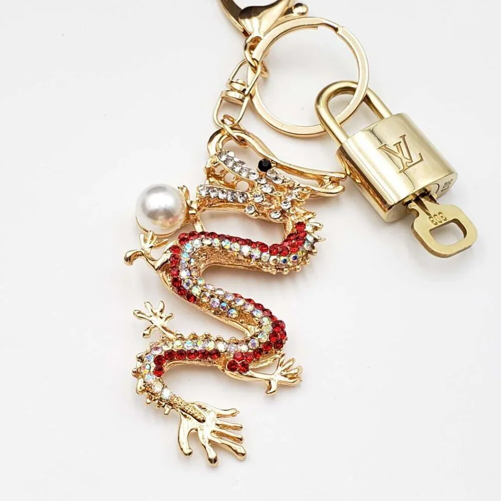 LV Gold Padlock Authentic 🔑 Luxury Bag Charm w/ Unbranded Dragon Keychain